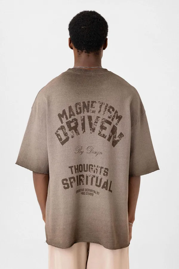 Yıkamalı Oversize Triko Tişört Kahve