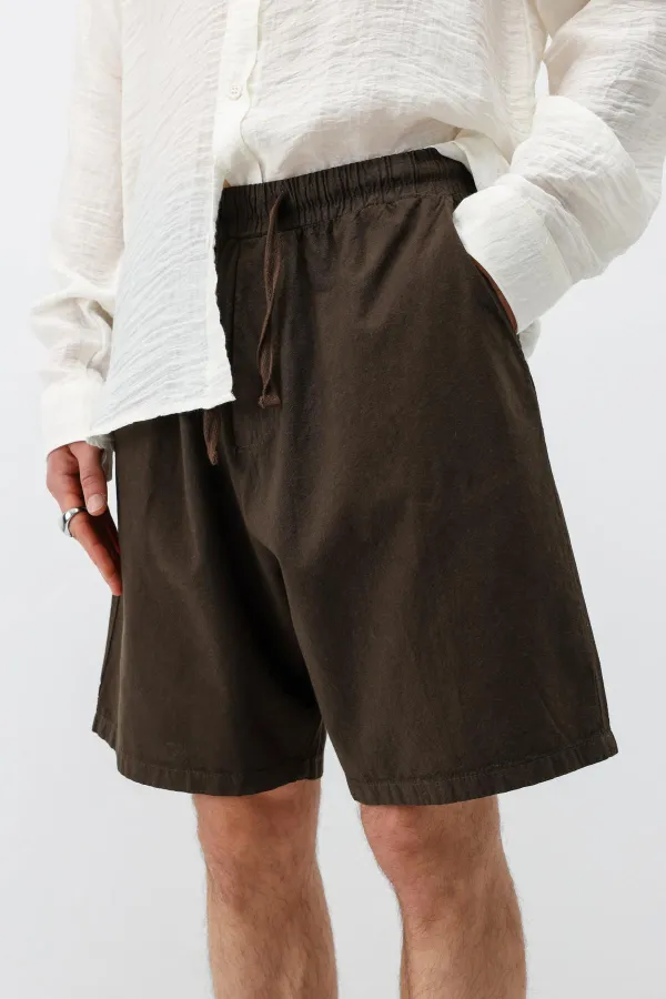 Oversize Keten Şort Kahve