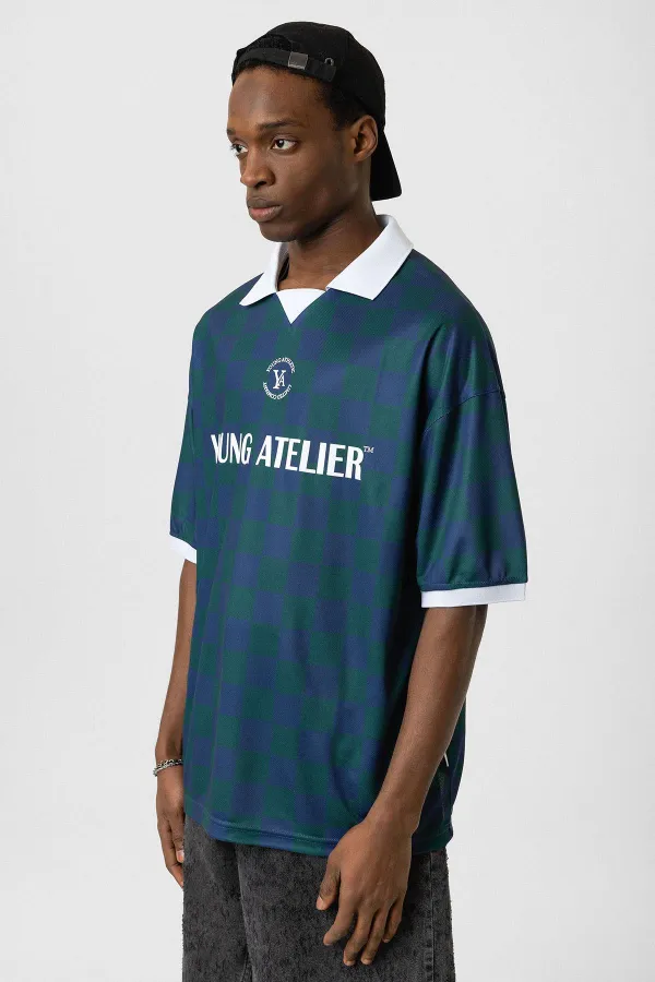 Oversize Polo Yaka Forma Tişört NEFTİ/İNDİGO