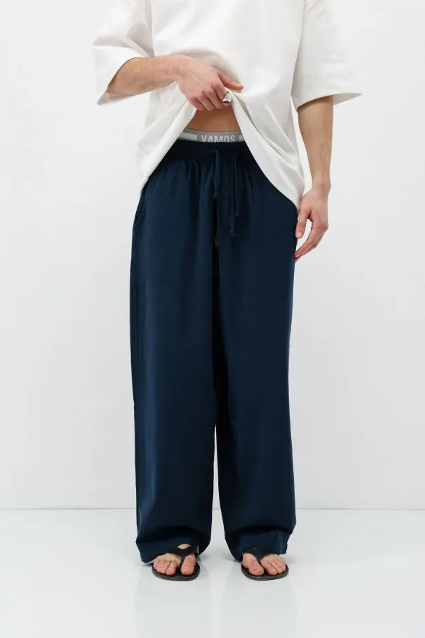 Super Baggy Fit Keten Pantolon Lacivert