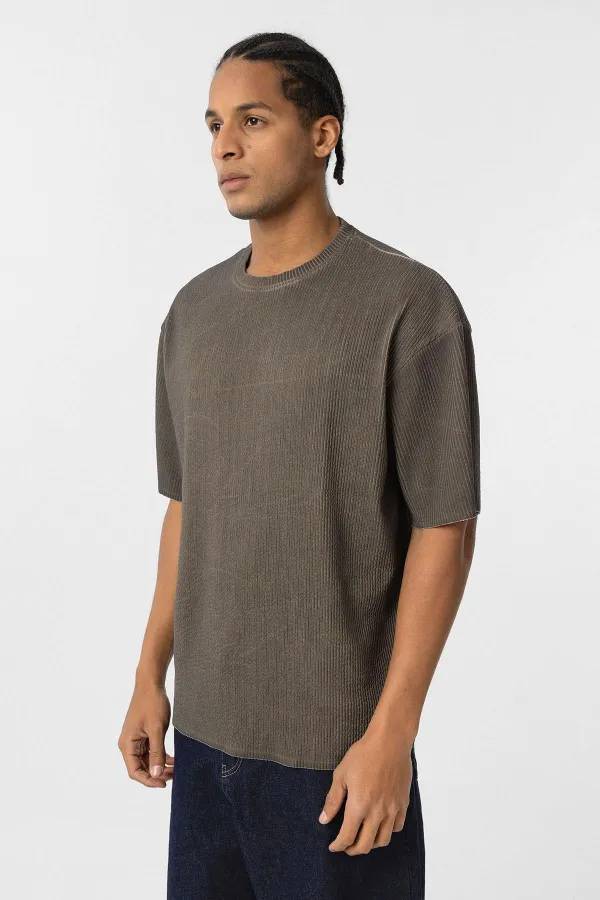 Yıkamalı Ottoman Basic Oversize Tişört Açık Kahve