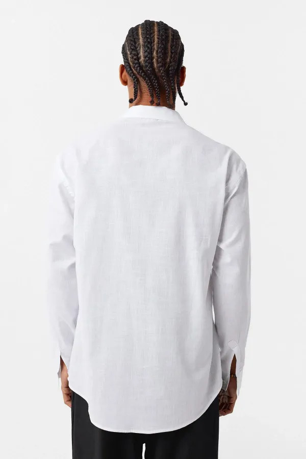 Basic Oversize Pamuk Keten Gömlek Beyaz Basic Oversize Pamuk Keten Gömlek Beyaz