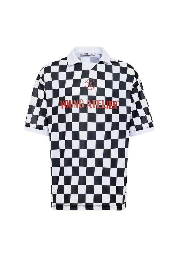 Oversize Polo Yaka Forma Tişört SİYAH/BEYAZ