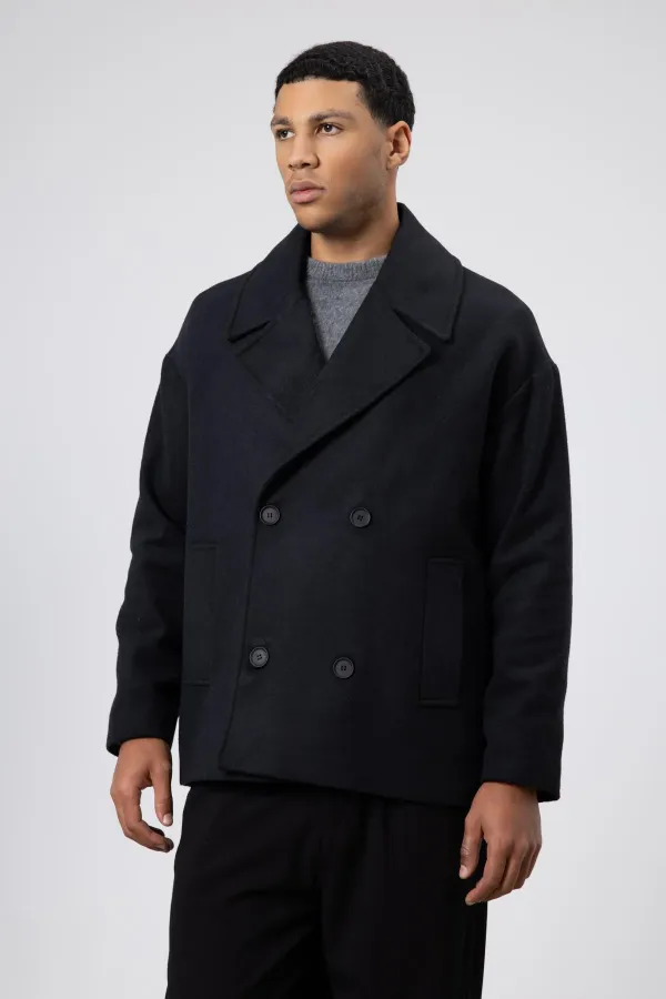 Veste courte oversize croisée en cachemire, noire