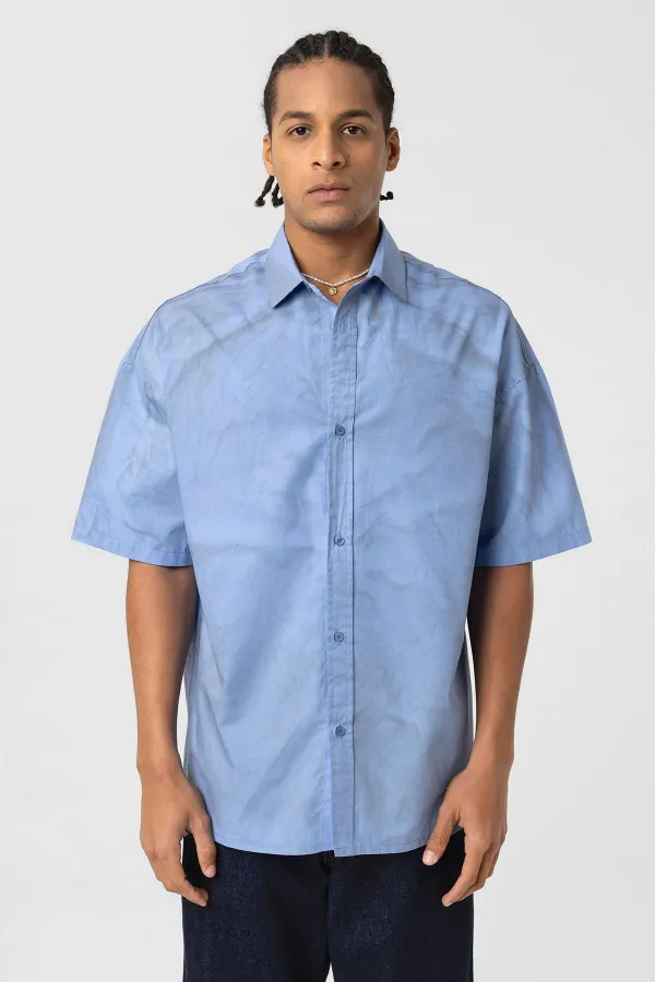 Chemise oversize en popeline délavée, bleue