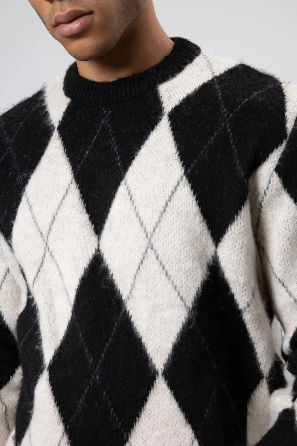 Baklava Desenli Oversize Kazak Siyah