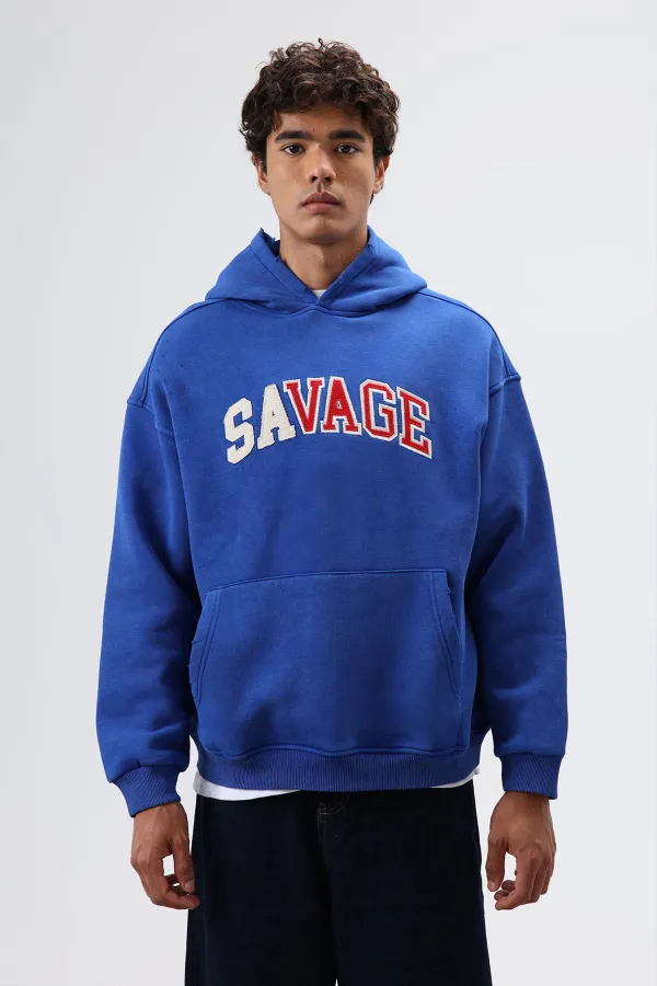 Oversize Baskılı Kapüşonlu Sweatshirt Saks