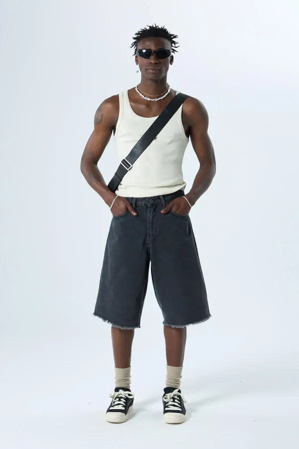 Oversize Bermuda Denim Şort Siyah