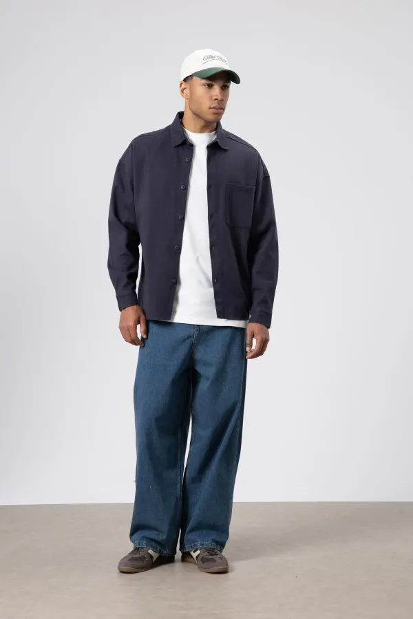 Oversize Gabardin Gömlek Ceket Füme