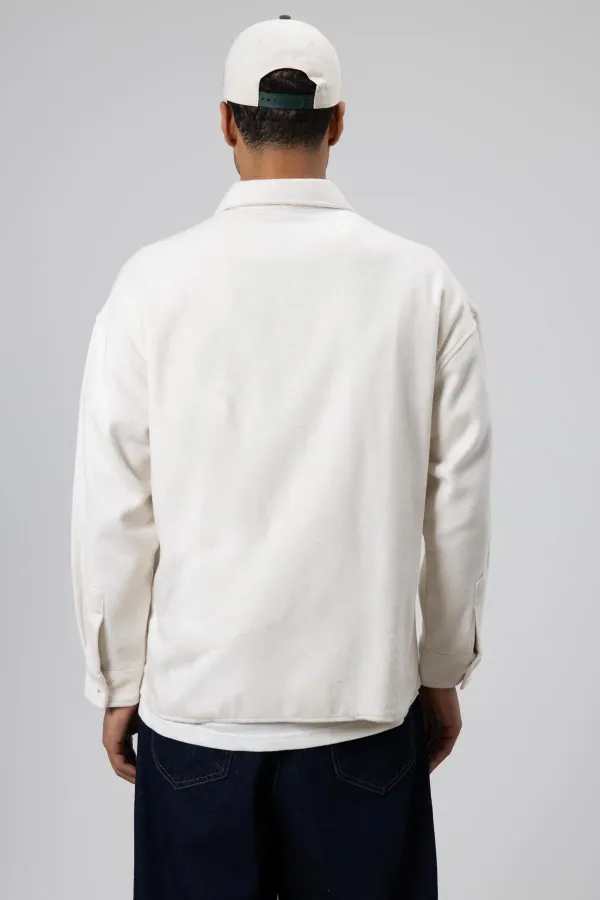 Dokulu Oversize Gömlek Ceket Ekru