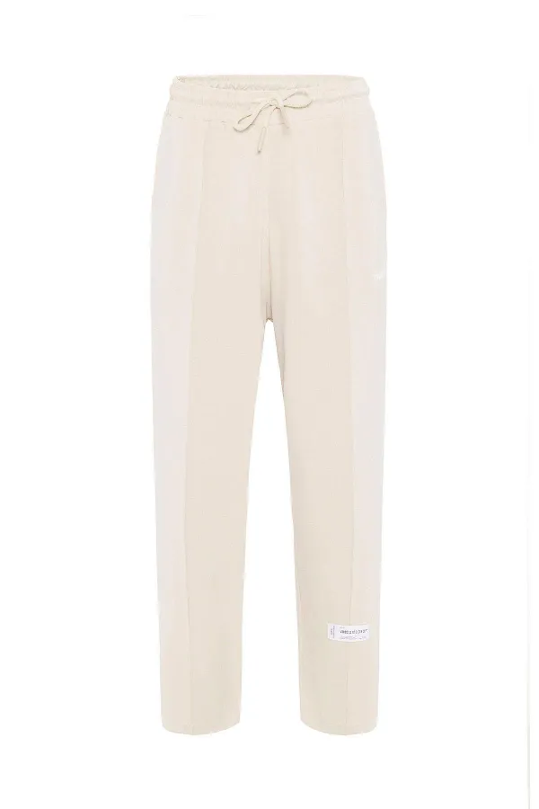 Label Detailed Oversize Modal Fabric Tracksuit Set, Ecru