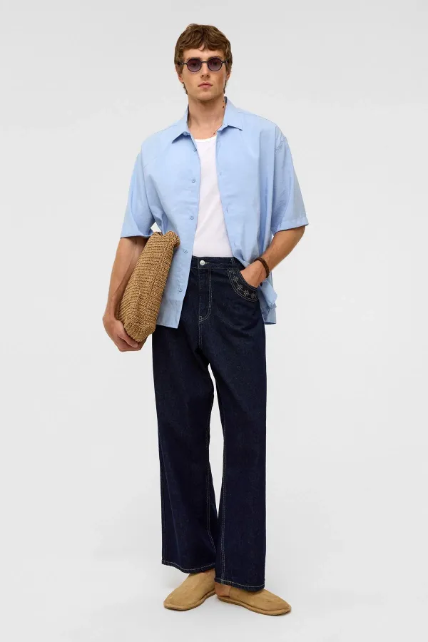 Basic Oversize Short-Sleeve Modal Shirt, Baby Blue