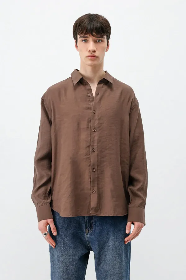 Chemise oversize en modal, couleur café
