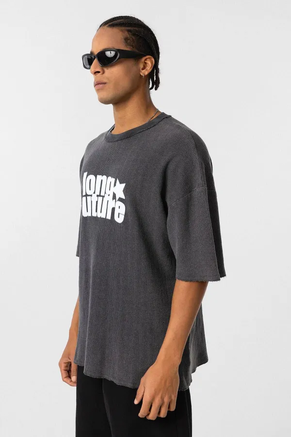 T-shirt oversize en maille délavée noire