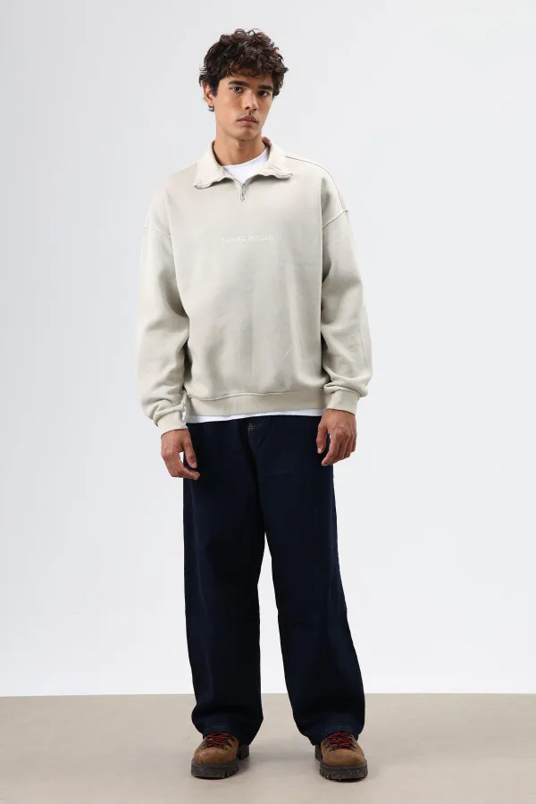 Sweat-shirt oversize à col zippé, beige