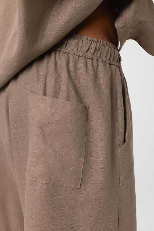 Oversize Keten Şort Vizon