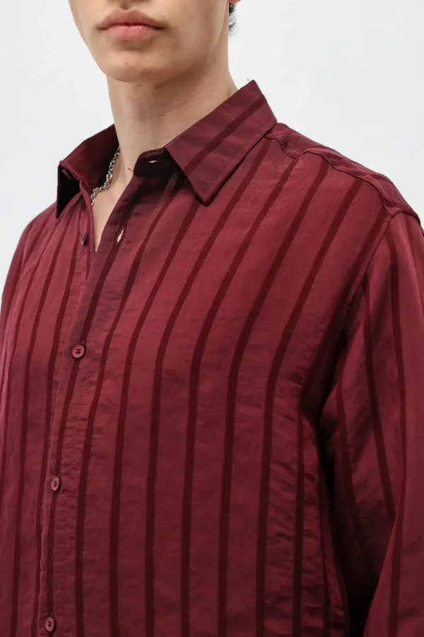 Chemise rayée oversize bordeaux
