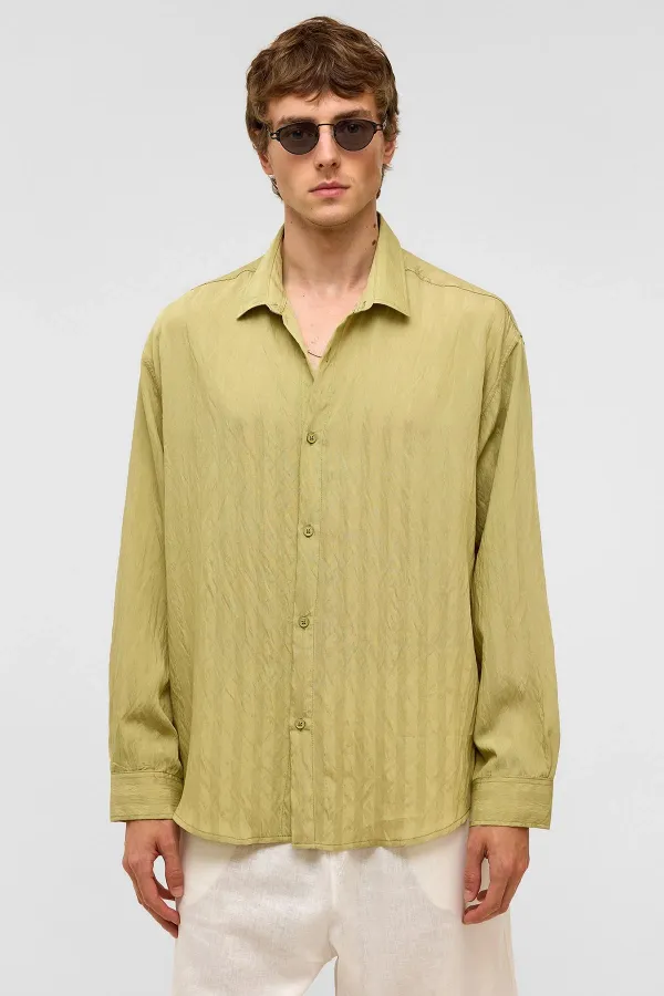 Oversize Long-Sleeve Modal Fabric Shirt, Green
