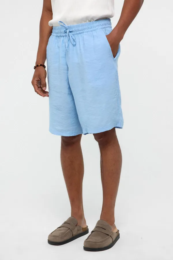 Oversize Modal Kumaş Bermuda Şort Mavi