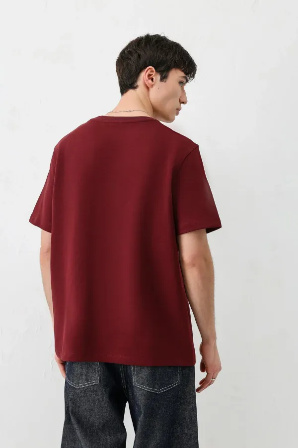 Kısa Kollu Boxy Fit Tişört Bordo