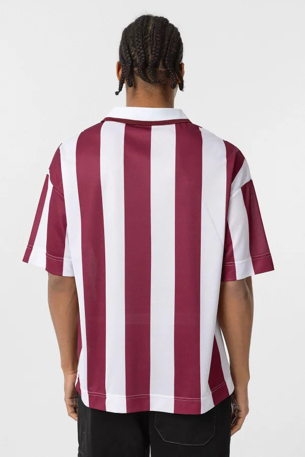 Oversize Polo Yaka Forma Tişört Bordo