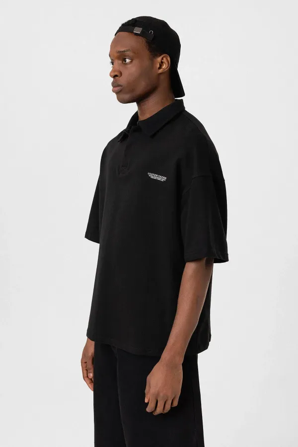 Polo Yaka Oversize Tişört Siyah