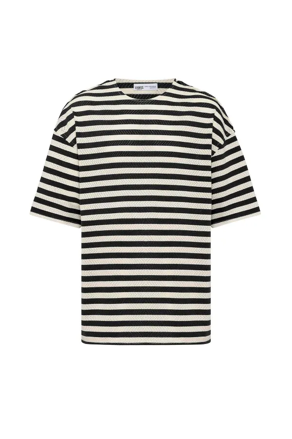 Striped Oversize Knit T-Shirt Black