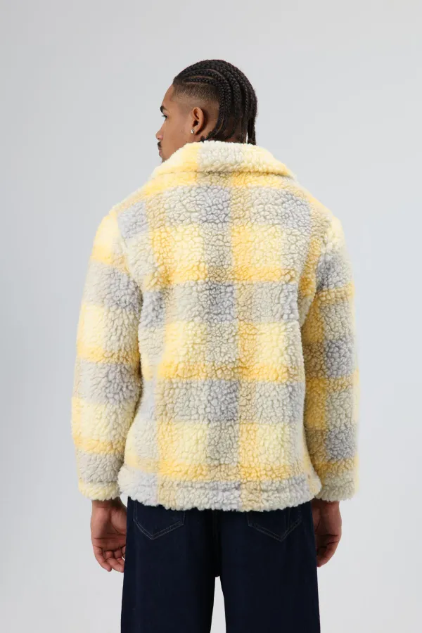 Veste oversize en peluche à carreaux jaune