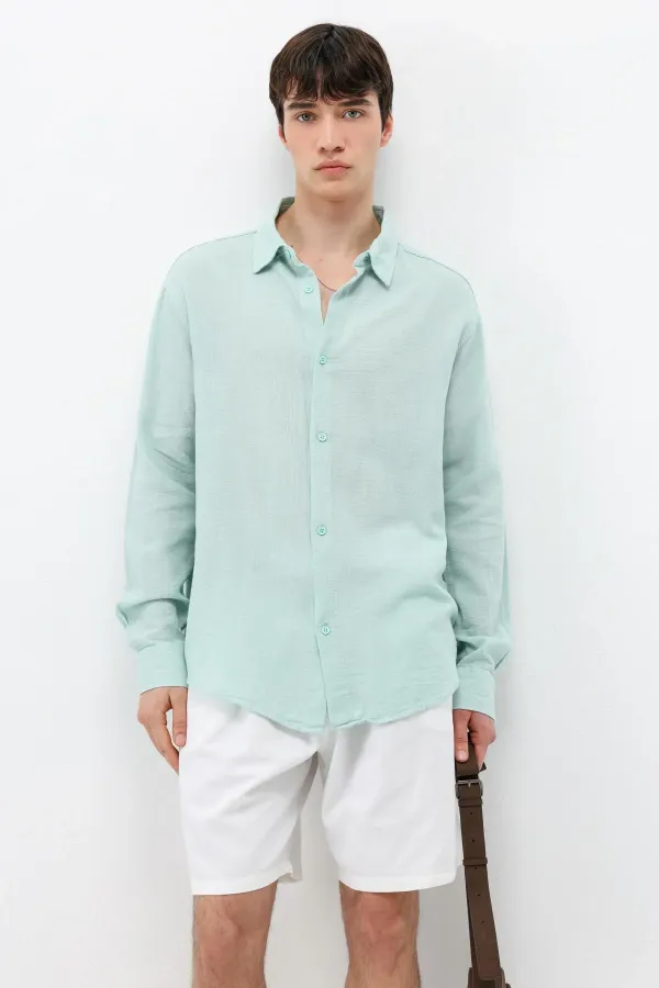 Chemise basique oversize à manches longues, vert turquoise