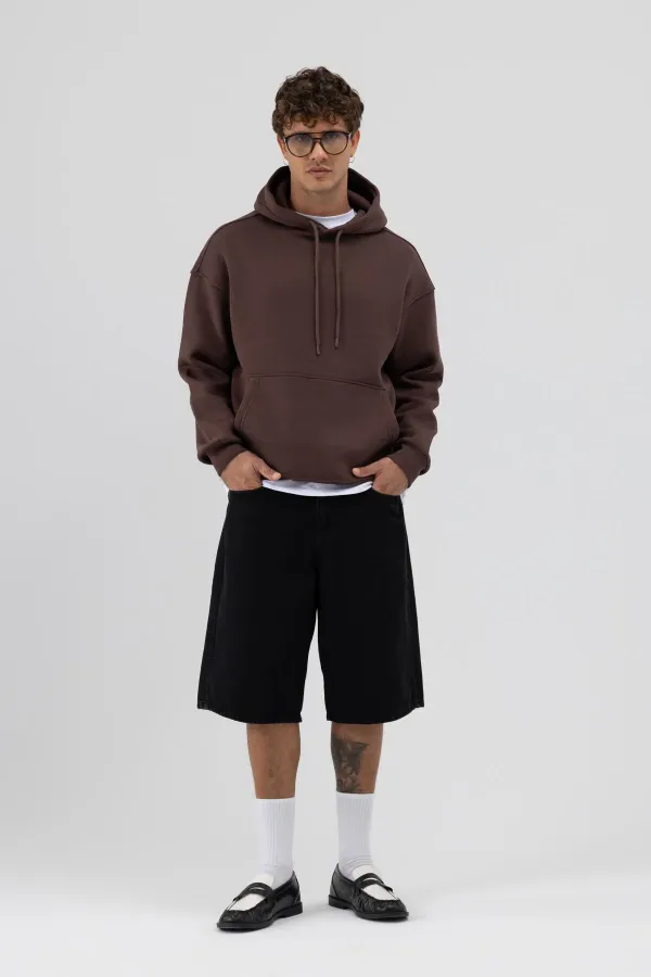Basic Oversize Hooded Sweatshirt, Brown