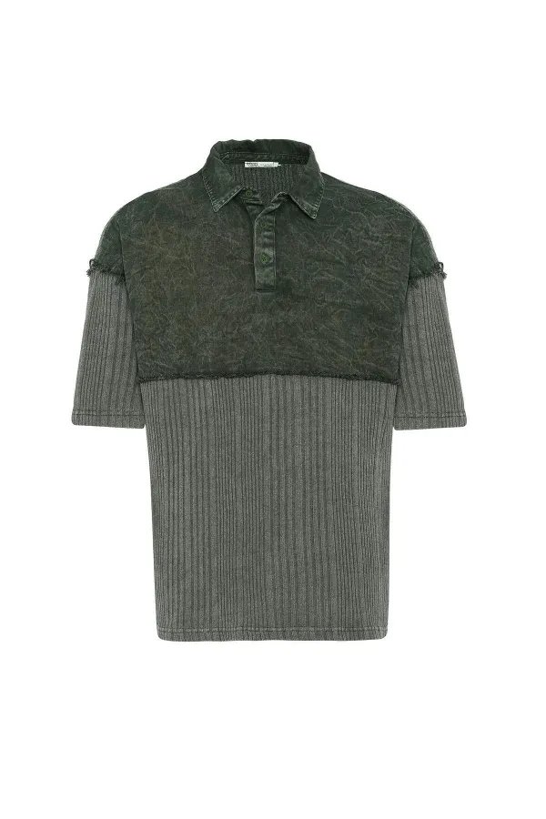 Washed Oversize Polo Shirt Khaki