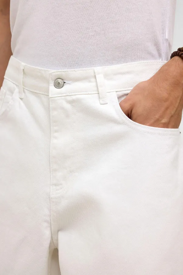 Oversize Bermuda Denim Shorts, Ecru