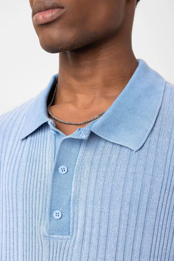 Polo Yaka Oversize Triko Açık Mavi