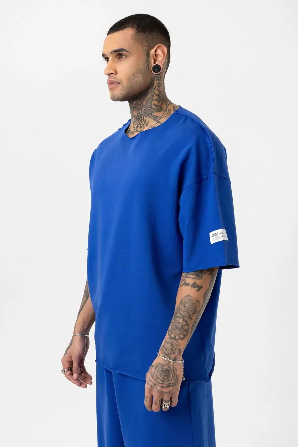 Etiket Detaylı Oversize Eşofman Takım Saks Etiket Detaylı Oversize Eşofman Takım Saks