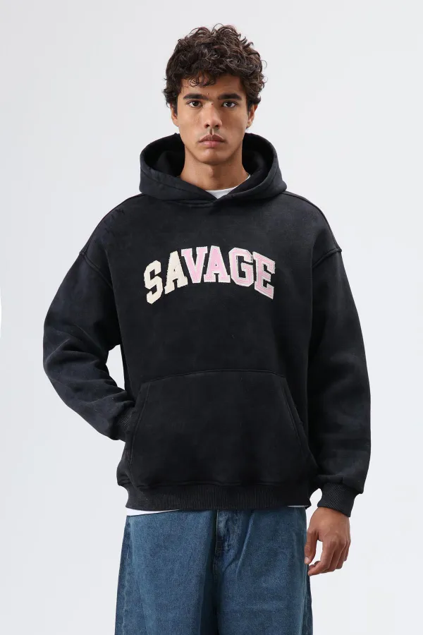 Sweat à capuche imprimé oversize noir