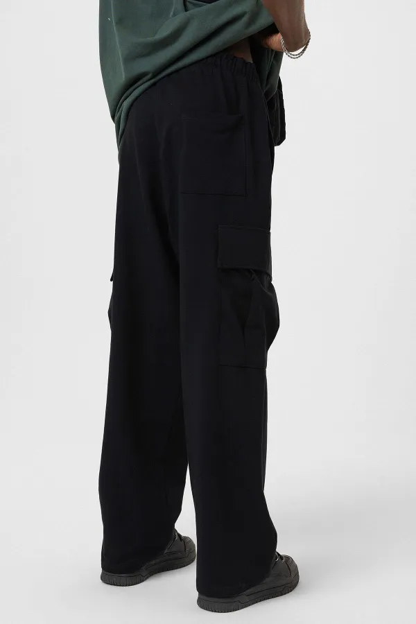 Bel Lastikli Kargo Baggy Pantolon Siyah