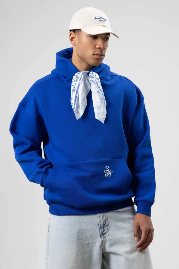 Oversize Hooded Sweatshirt with Scarf Detail, Navy Blue