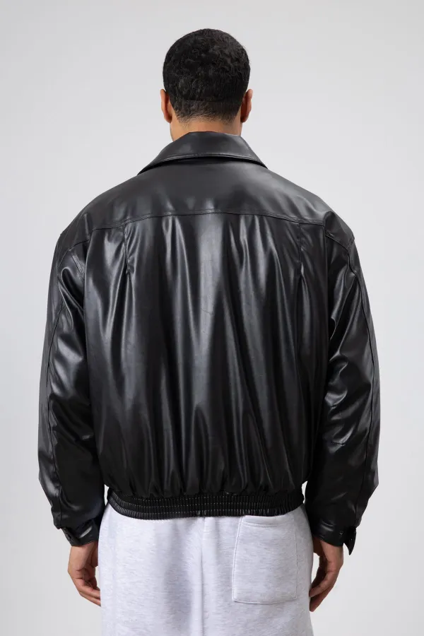 Veste oversize basique en similicuir noir