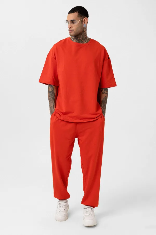 Ensemble de survêtement basique oversize à poignets élastiqués, corail