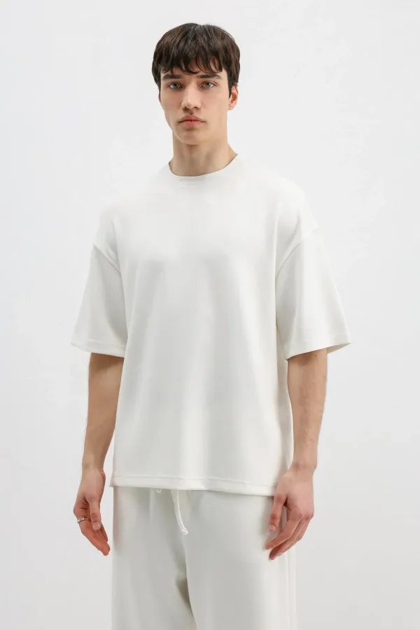 Modal Karışımlı Oversize Tişört Ekru