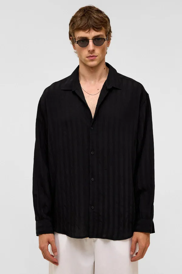 Chemise oversize à manches longues en modal, noire