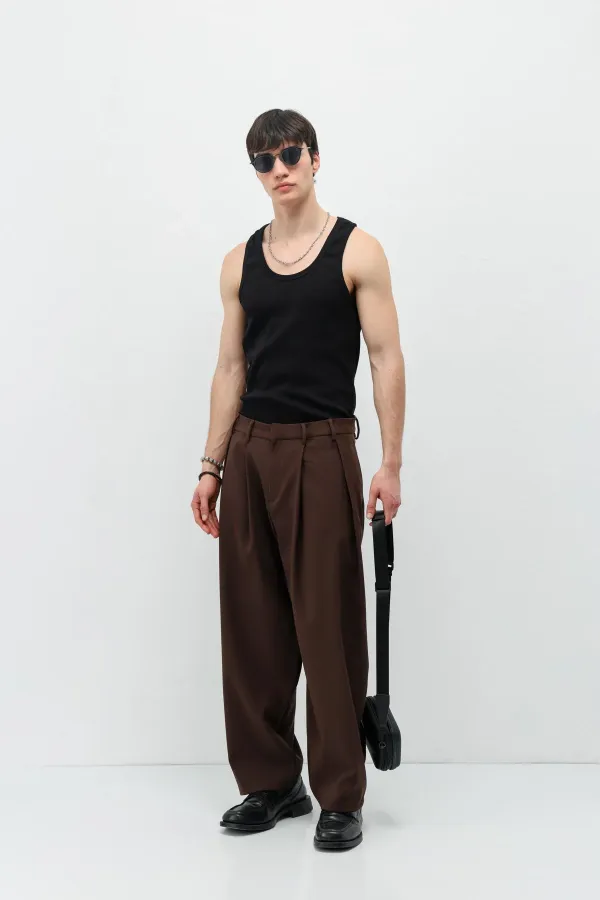 Barrel Fit Tailored Pantolon Kahve