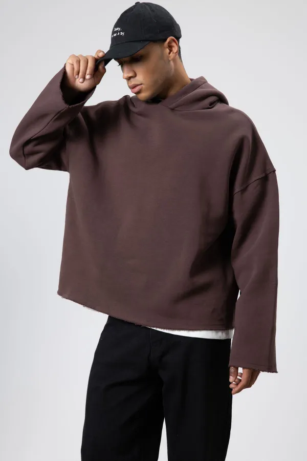 Basic Oversize Seamless Hooded Sweatshirt, Brown