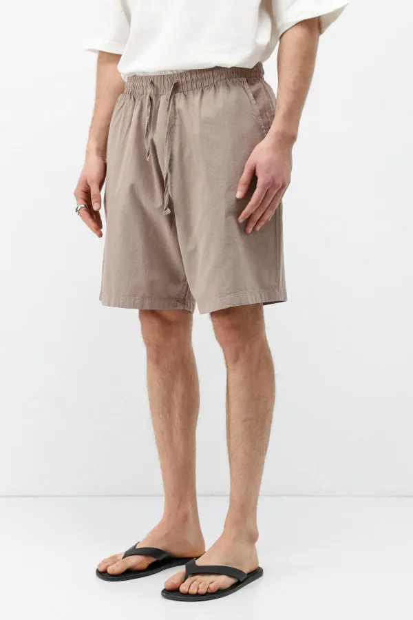 Oversize Keten Şort Taş