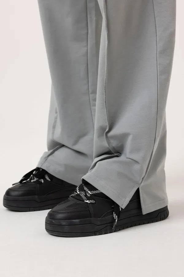 Paça Yırtmatçlı Oversize  Eşofman Takım Gri