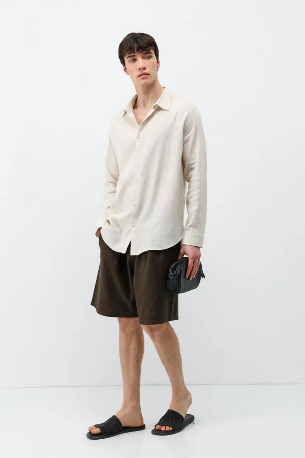 Uzun Kollu Basic Oversize Gömlek Bej