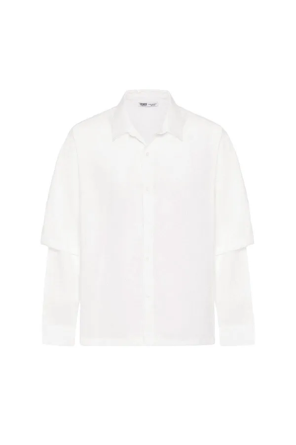 Çift Kol Detaylı Oversize Gömlek Beyaz