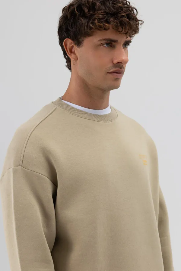 Sweat-shirt imprimé oversize à col rond kaki