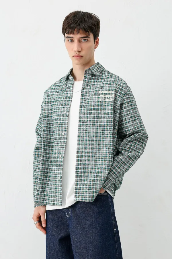 Uzun Kollu Kareli Gömlek Nefti