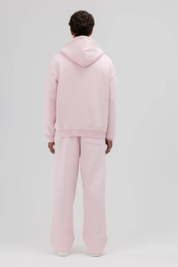 Basic Fermuarlı Oversize Kapüşonlu Sweatshirt Pembe